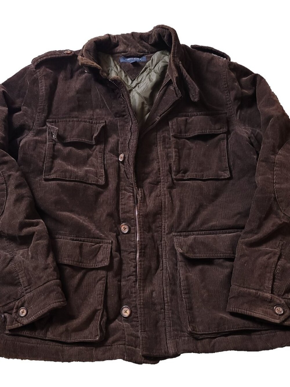 Tommy Hilfiger Corduroy Jacket Mens L Large Brown Cotton Utility Pockets Cargo